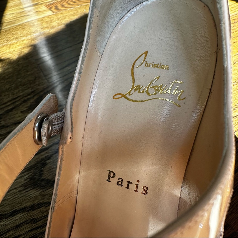 Christian Louboutin Bana Mary jane peep toe platform heels nude pale pink 37.5 - Picture 6 of 15